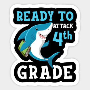 Kids Shark Ready To Attack Fourth Grade First Day of School Sticker